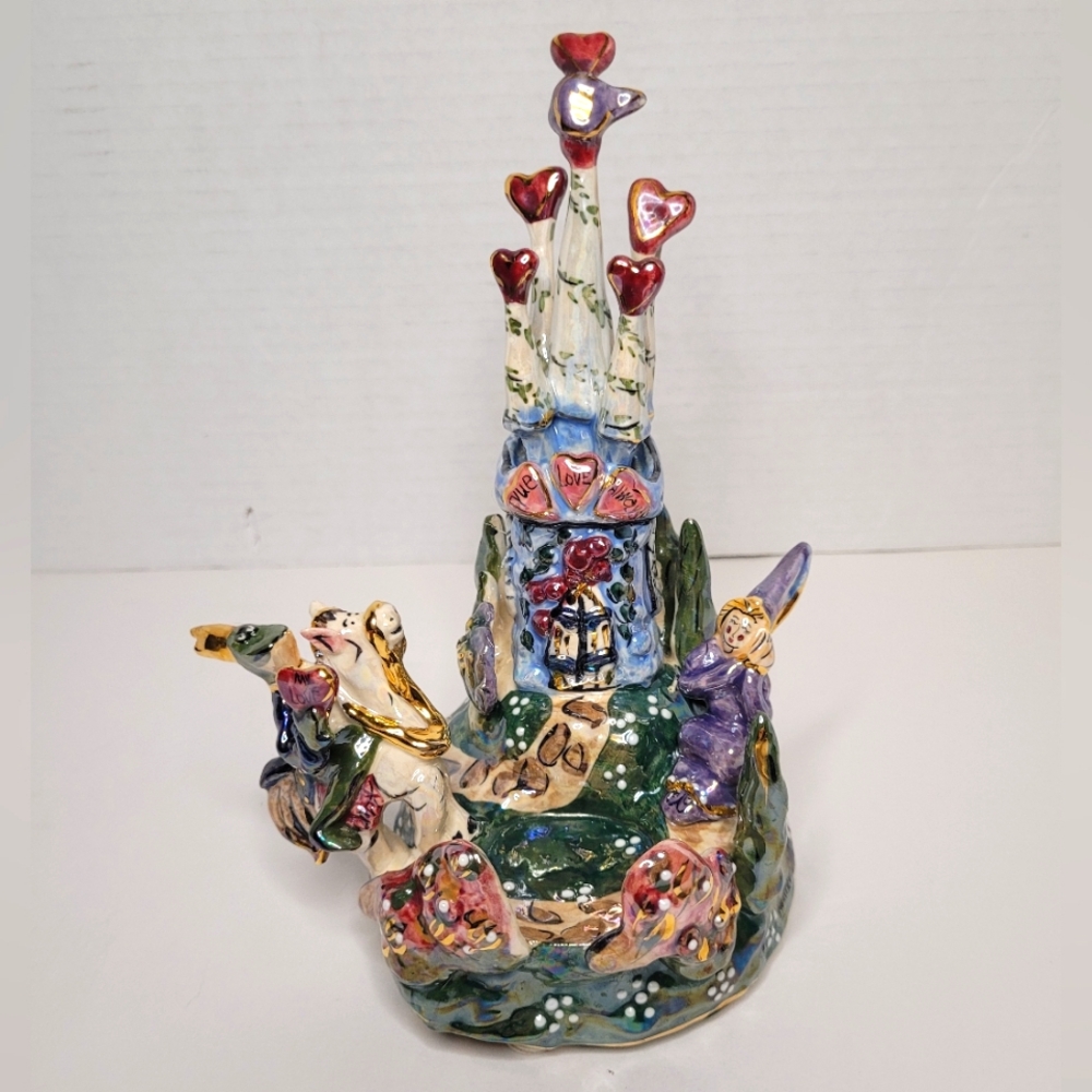 Princess and Frog Enchanted Castle Music Box Candleholder Vtg Blue Sky Ceramic